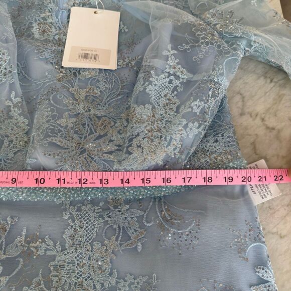 Mac Duggal Blue Embellished Illusion Long Sleeve Midi Dress size 18 NWT - Picture 10 of 12